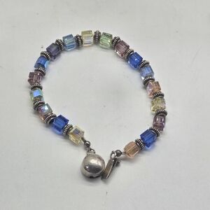 crystal beaded sterling silver box clasp bracelet AB beads modern colorful blue